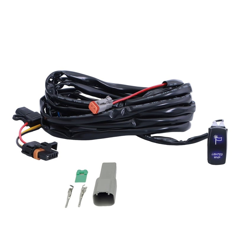 Solvrex UTV Whip Light Wiring Harness with Plug & Play Pulse Busbar Connector DT Plug Compatible with Polaris RZR Ranger General, 16AWG 1 Lead Rocker On Off Switch - Image 1